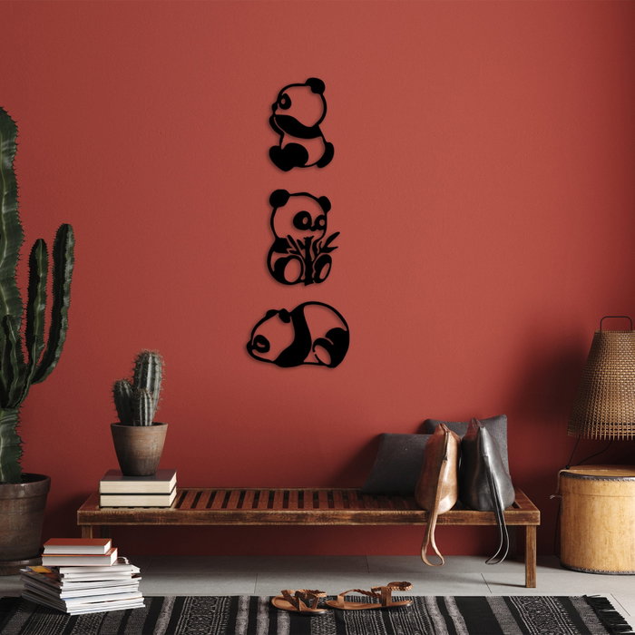 Wallity Pandas - 298 Escultura de Pared de Metal Negra